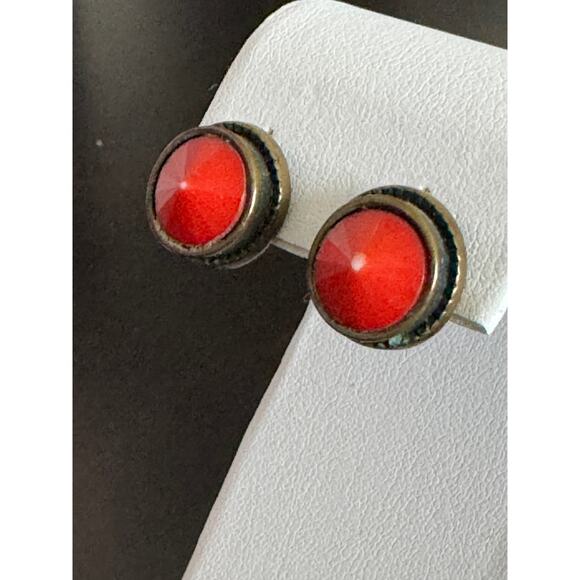 Red Acrylic Metal Stone Earrings Set of 3 Fish Hook Stud Post - Picture 6 of 10